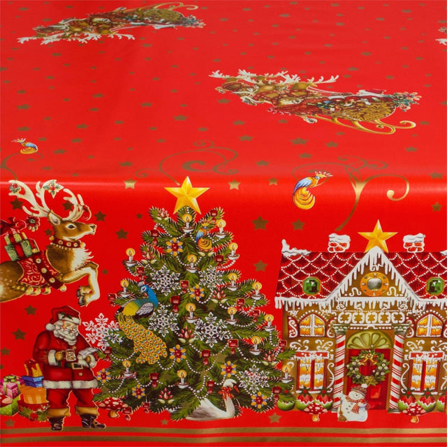 Jul i Kagehuset Wachstuch Tischdecke mit detaillierten Weihnachtsmotiven