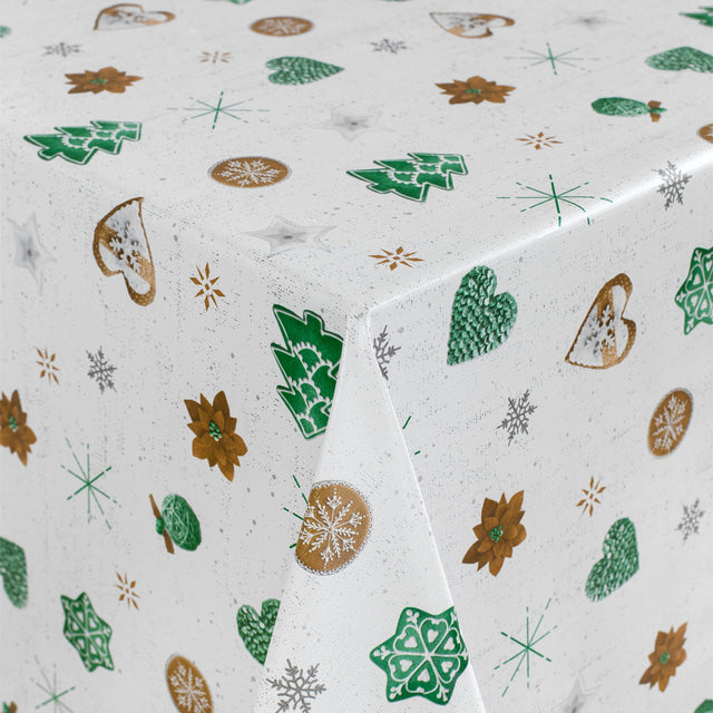 Weihnachtsgebäck grün – Runde Wachstischdecke mit Gummizug