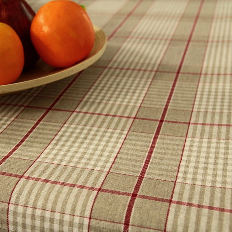 Weihnachtstischdecke Olmer Karo Rot – abwaschbare Tischdecke in Leinenoptik mit Obst