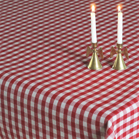 Weihnachtskaros in Rot und Naturweiß – rustikale Weihnachtstischdecke in Leinenoptik mit Acryl