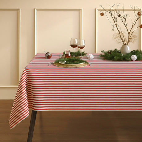 Weihnachtstischdecke Rote Streifen Leinenoptik – abwaschbare Tischdecke in Leinenoptik, Ambiente