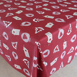 Weihnachtstischdecke, Home Sweet Home, Bordeauxrot – abwaschbare Tischdecke mit Weihnachtsmotiven