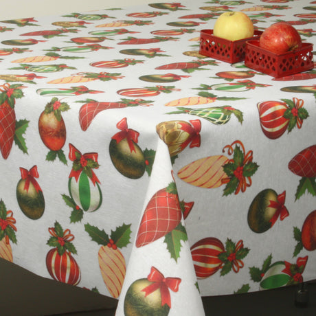 Weihnachtstischdecke - Abwaschbare Tischdecke mit bunten Weihnachtskugeln