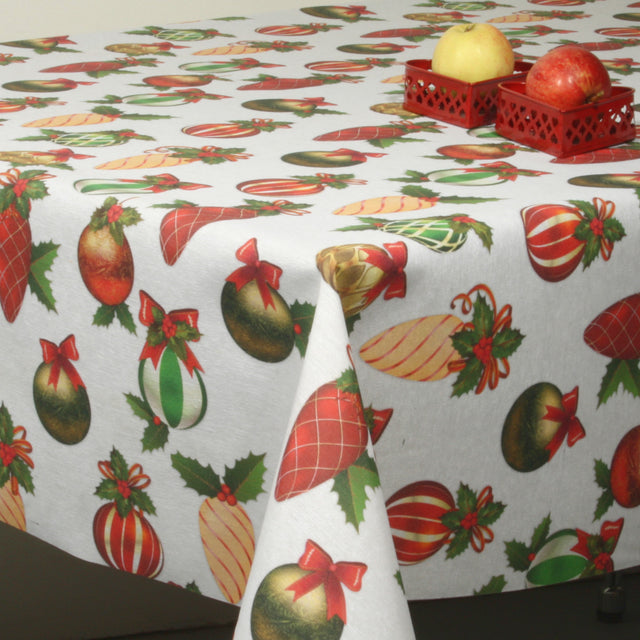 Weihnachtstischdecke - Abwaschbare Tischdecke mit bunten Weihnachtskugeln