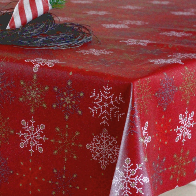 Weihnachtstischdecke Flake Rouge, abwaschbare Tischdecke in Rot