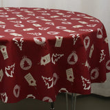 Weihnachtstischdecke, Home Sweet Home, Bordeauxrot – runde abwaschbare Tischdecke mit Weihnachtsmotiven