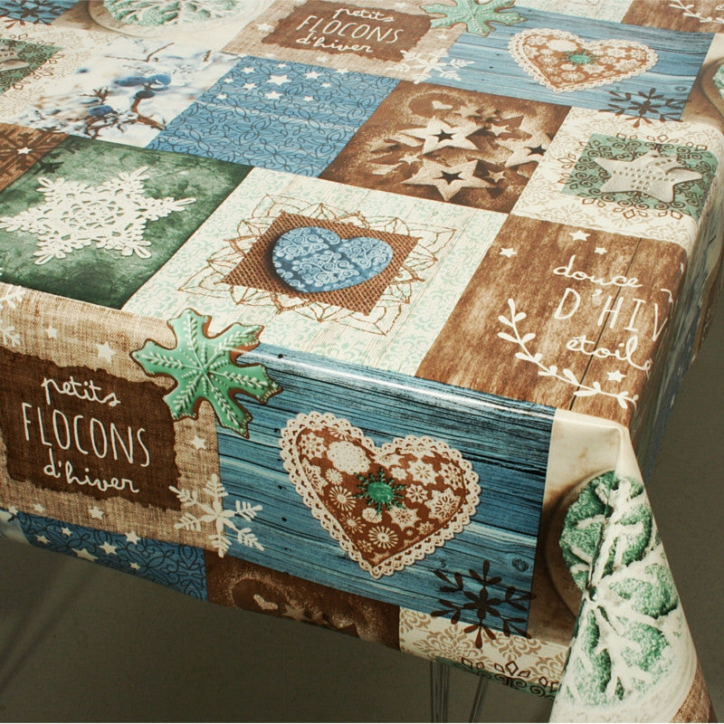 Wachstuch Tischdecke für Weihnachten Flocons - Kleine Schneeflocken - blau