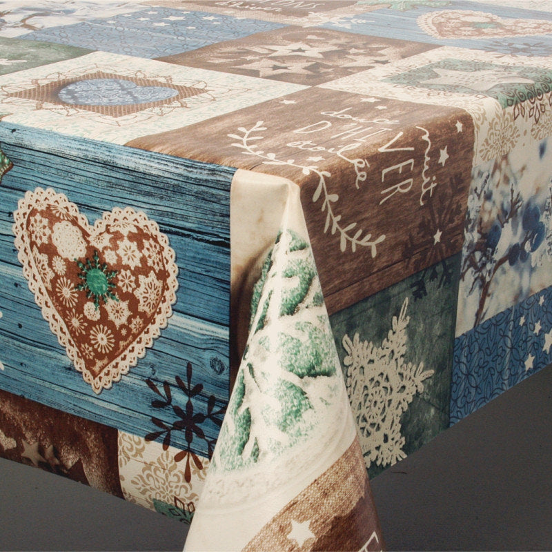 Wachstuch Tischdecke für Weihnachten Flocons - Kleine Schneeflocken - blau