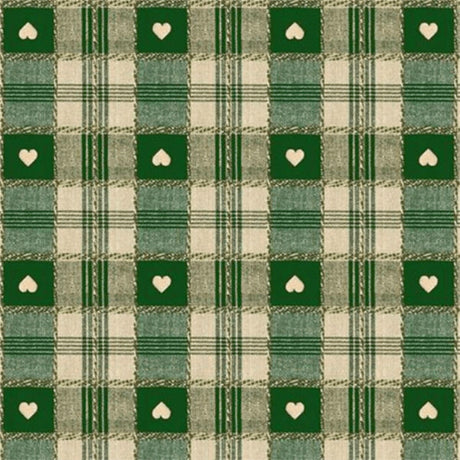 Wachstuch Tischdecke für Weihnachten – Herzen in grünem Karomuster, 140 cm
