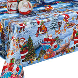 Wachstuch Tischdecke für Weihnachten - HO HO HO Weihnachtsmann bei der Arbeit
