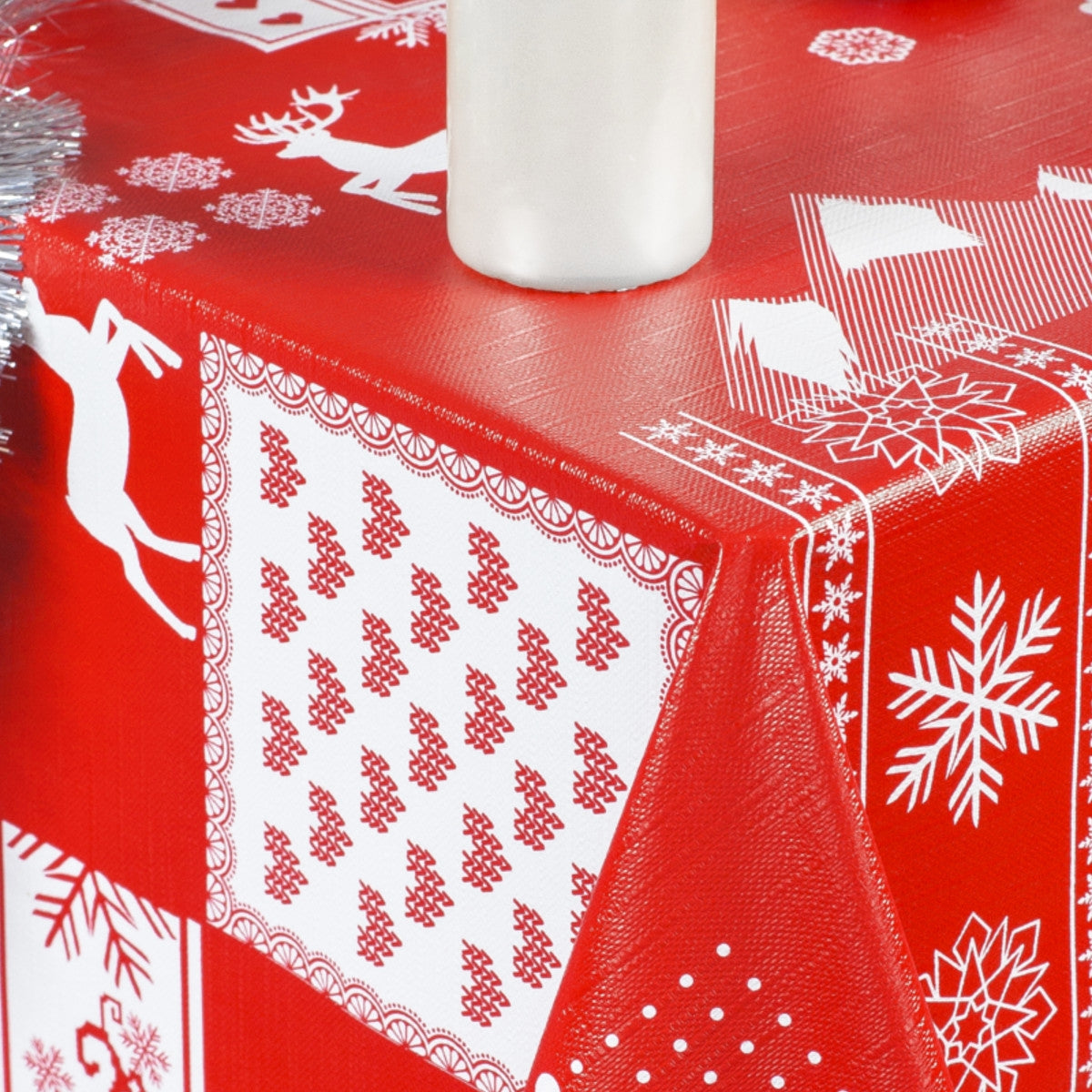 Wachstuch Tischdecke für Weihnachten – Weihnachten in Tirol, rot