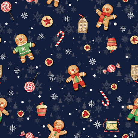 Wachstuch Tischdecke für Weihnachten – Weihnachtsleckereien, Lebkuchenmänner und -frauen – Blau