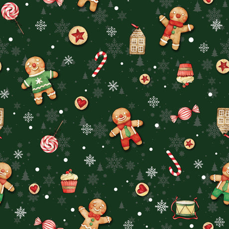 Wachstuch Tischdecke für Weihnachten – Weihnachtsleckereien, Lebkuchenmännchen und -frauen – Grün