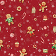 Wachstuch Tischdecke für Weihnachten - Weihnachtsleckereien, Lebkuchenmännchen und -frauen - Rot
