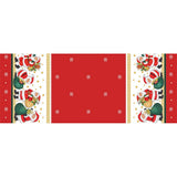 Weihnachtsmann mit Geschenken – rote Wachstuch Tischdecke für Weihnachten mit Weihnachtsmännern