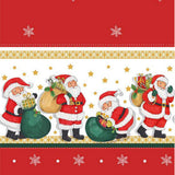 Weihnachtsmann mit Geschenken – rote Wachstuch Tischdecke für Weihnachten mit Weihnachtsmännern