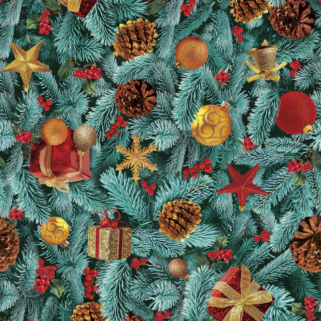 Geschmückte Tanne - Wachstuch Tischdecke für Weihnachten mit Tannengrün und Christbaumschmuck