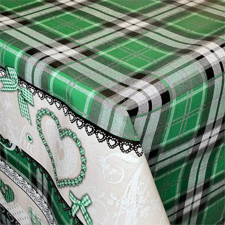 Wachstuch Tischdecke für Weihnachten – Quiltet Jul Grün, Eckaufnahme