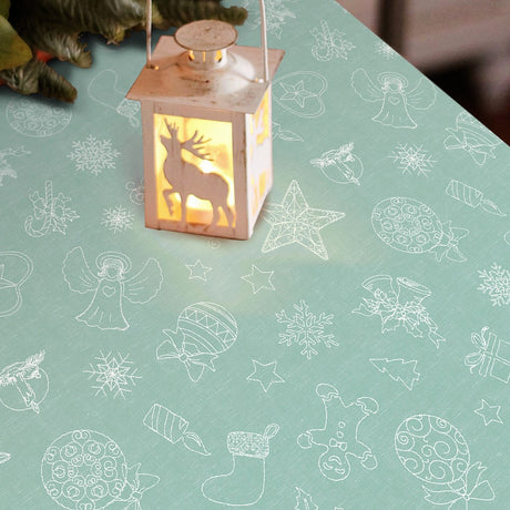 Smile Hellblau – Wachstuch Tischdecke für Weihnachten mit schönen weißen Linienzeichnungen