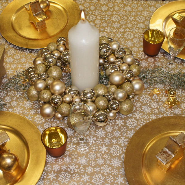 Wachstuch Tischdecke für Weihnachten - Snowflake Gold