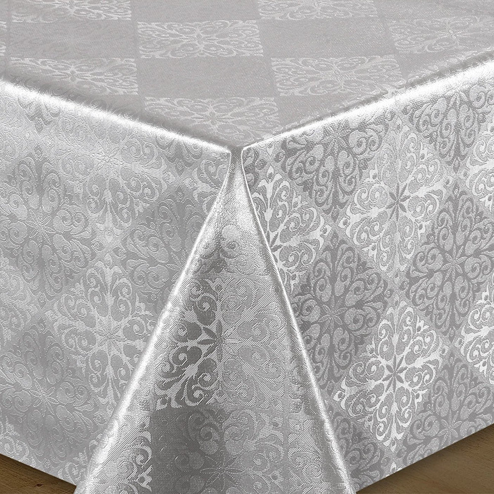 Silberne Lilie – Wachstuch Tischdecke für Weihnachten mit geprägtem Muster
