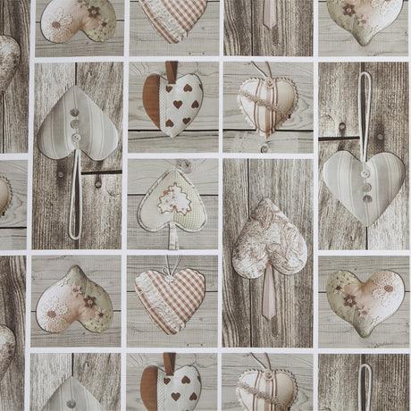 Wachstuch Tischdecke für Weihnachten - Wooden Heart, 140 cm breit