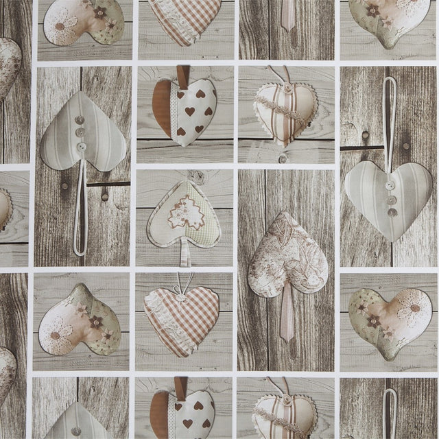 Wachstuch Tischdecke für Weihnachten - Wooden Heart, 140 cm breit