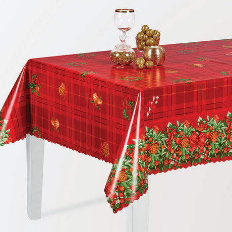 Wachstuch Tischdecke für Weihnachten – Weihnachtskaro und Ziergrün