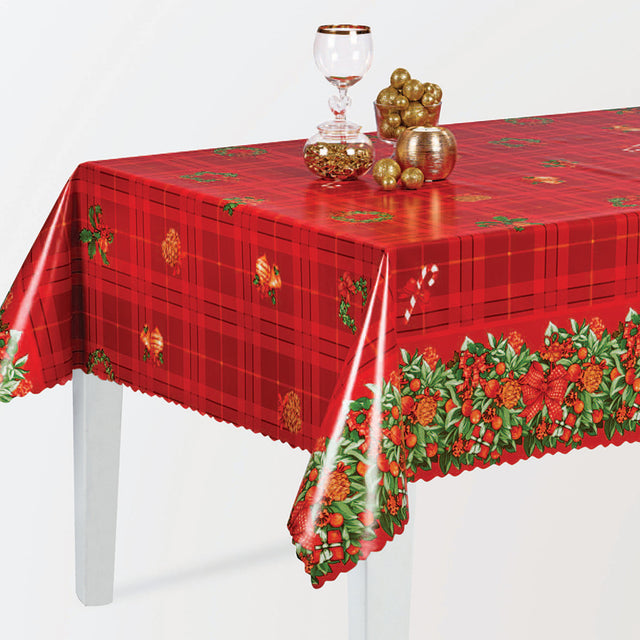 Wachstuch Tischdecke für Weihnachten – Weihnachtskaro und Ziergrün