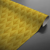 Kalini Luxury Gelb – Wachstuch Tischdecke mit grafischem Muster in schöner 3D-Optik, gerollt