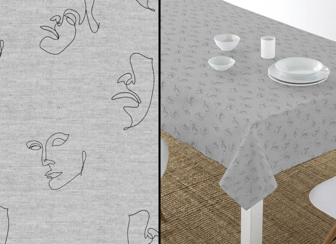Karim Grau - Abwaschbare Tischdecke mit abstrakten Gesichtern