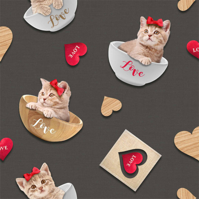 Kitty Anthrazit Fotoprint - Wachstuch Tischdecke mit süßen Kätzchen