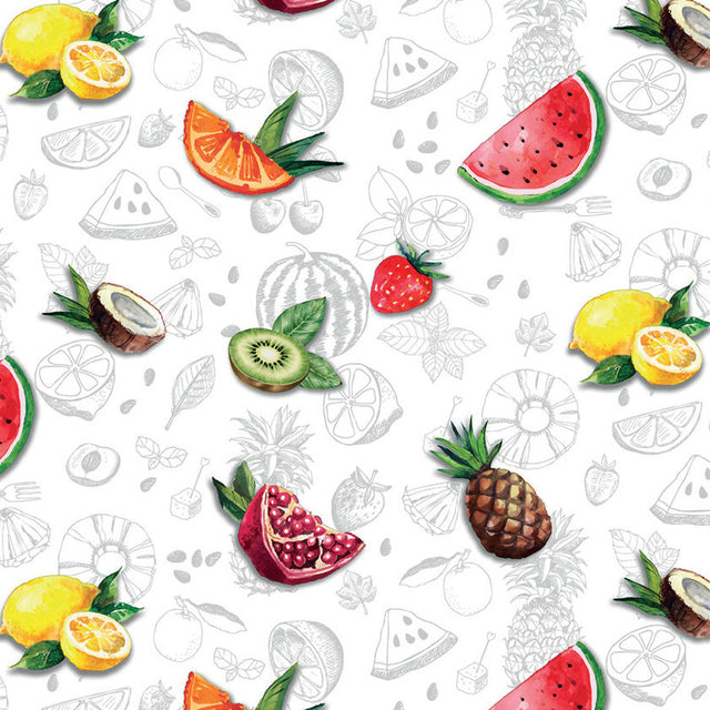 Frisk Frugt, Tischfolie transparent mit Druck