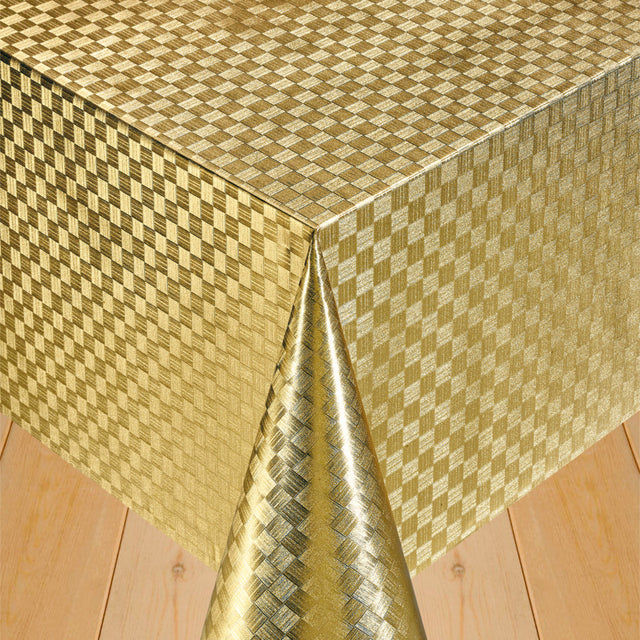Klassisches Damast-Karo Gold – Wachstuch Tischdecke mit goldfarbenen Karos