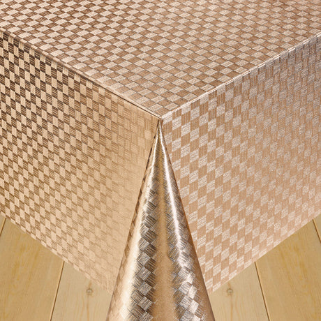 Klassische Damast-Karos Kupfer – Wachstuch Tischdecke mit kupferfarbenen Karos