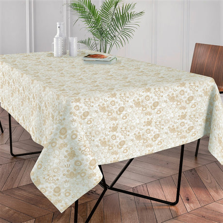 Klee – abwaschbare Tischdecke mit schönen Blumen in Hellbeige, 140 cm