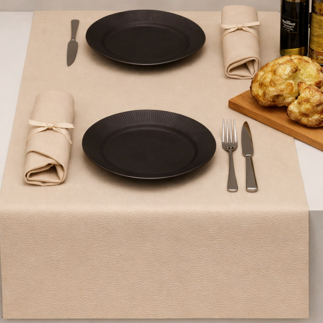 Kunstleder-Tischläufer Noblessa - extra stark, Dinner 4 two - 50 x 140 cm - Creme