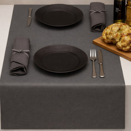 Noblessa Tischläufer aus Kunstleder - Extra stark Dinner 4 two - 50 x 140 cm - Grau