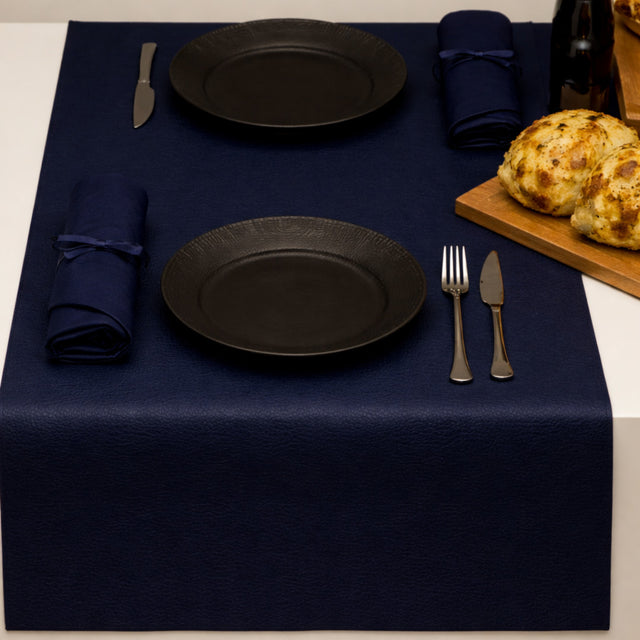 Kunstleder-Tischläufer Noblessa - extra stark Dinner 4 two - 50 x 140 cm - Dunkelblau