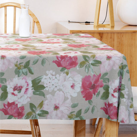 Louna - Abwaschbare Tischdecke mit schönen rosa Blumen - 140 cm breit