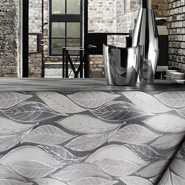 Leaves Grey – Wachstuch Tischdecke mit grauen Blättern
