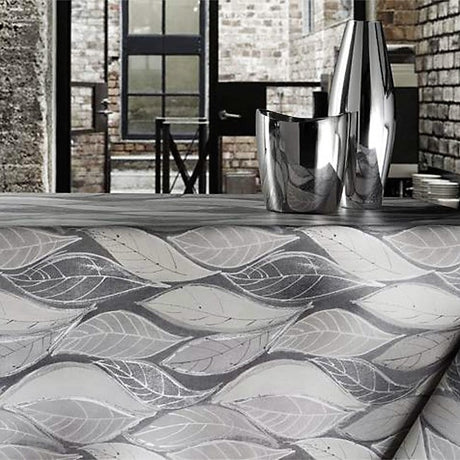 Leaves Grey – Wachstuch Tischdecke mit grauen Blättern