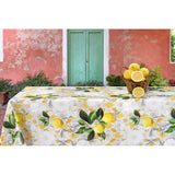 Lemon Siena – Wachstuch Tischdecke mit Zitronen und italienischem Muster, Ambienteaufnahme