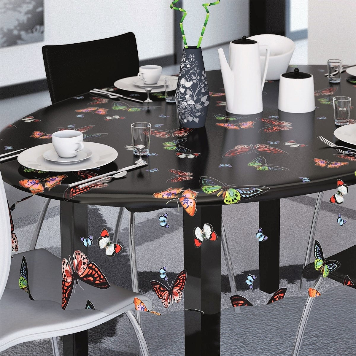 Lilith, Tischfolie transparent mit bunten Schmetterlingen