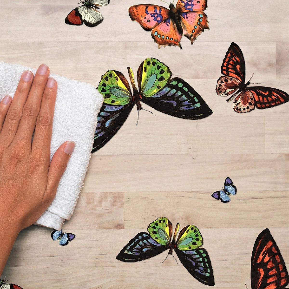Lilith, Tischfolie transparent mit bunten Schmetterlingen