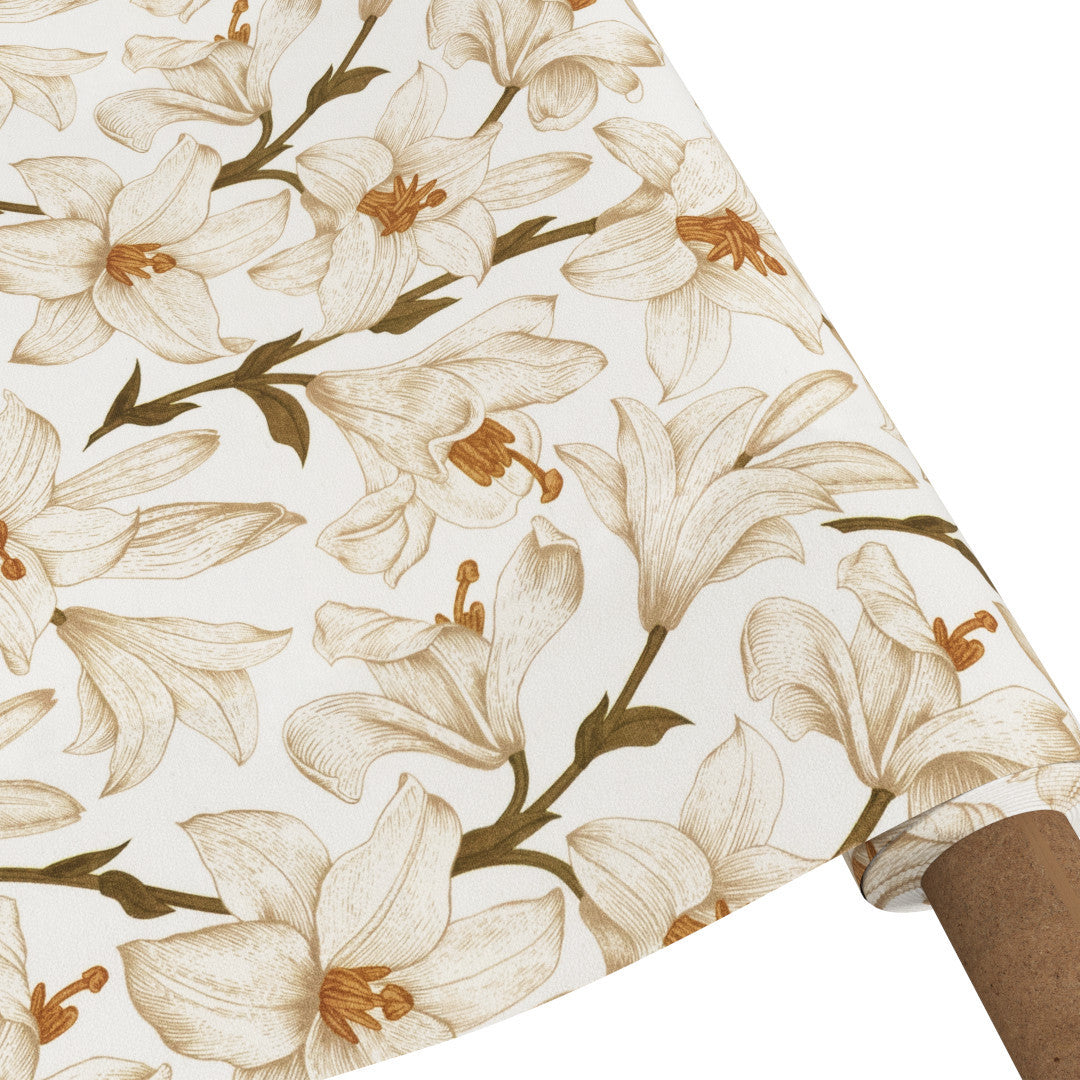 Liljeflor Weiß/Beige – abwaschbare Tischdecke mit Blumen und rutschfester Unterseite