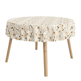 Liljeflor Weiß/Beige – runde abwaschbare Tischdecke mit rutschfester Unterseite und Blumen
