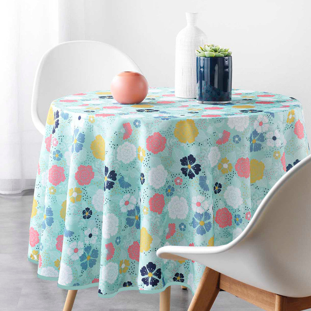 Lilly Mint Ø 180 cm, runde Tischdecke mit Fleckschutz
