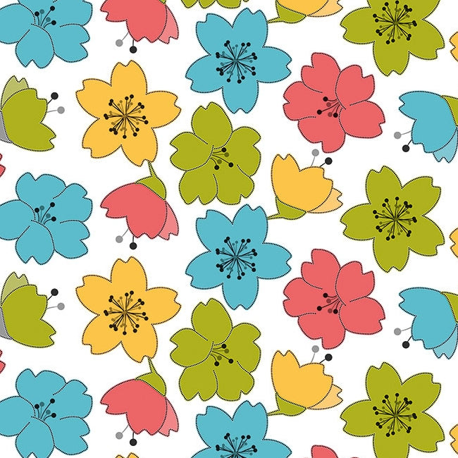 Lily Spring - Wachstuch Tischdecke mit bunten Linienblumen