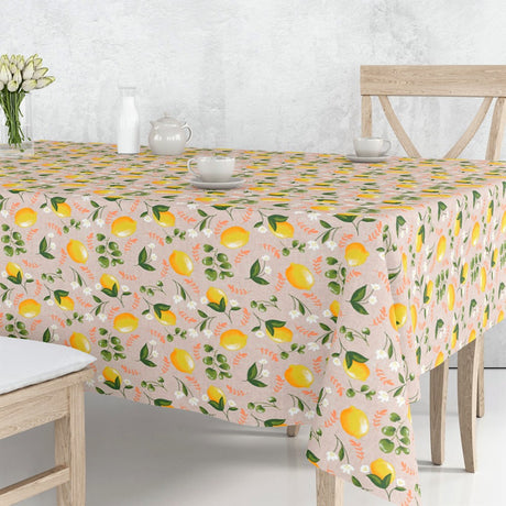 Lima Amarillo – Abwaschbare Tischdecke in Leinenoptik mit schönen gelben Zitronen
